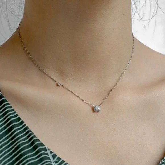 Sterling Silver Square Delicate Necklace - Picture 3 of 4